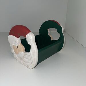 Vintage Santa Claus Card Holder Letter Box Hand Painted Wood Christmas Decor 6”